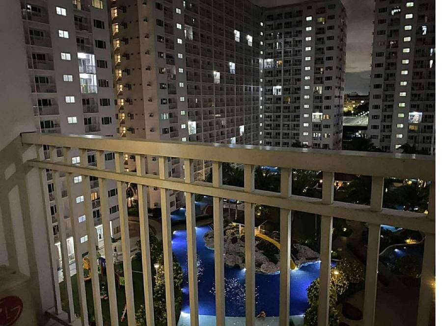 Balcony night view over the lagoon pools